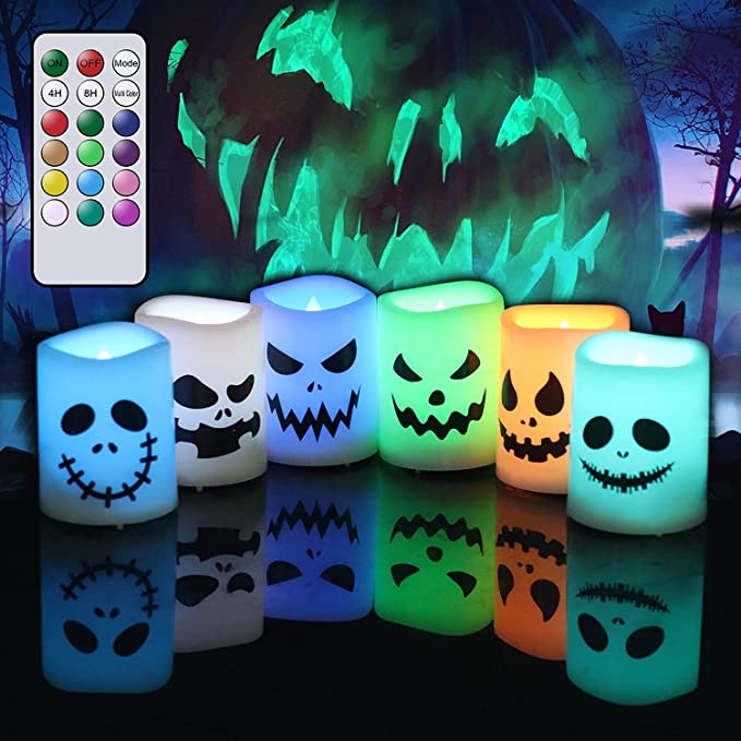 Six colorful jack'o lantern plastic votive style lights