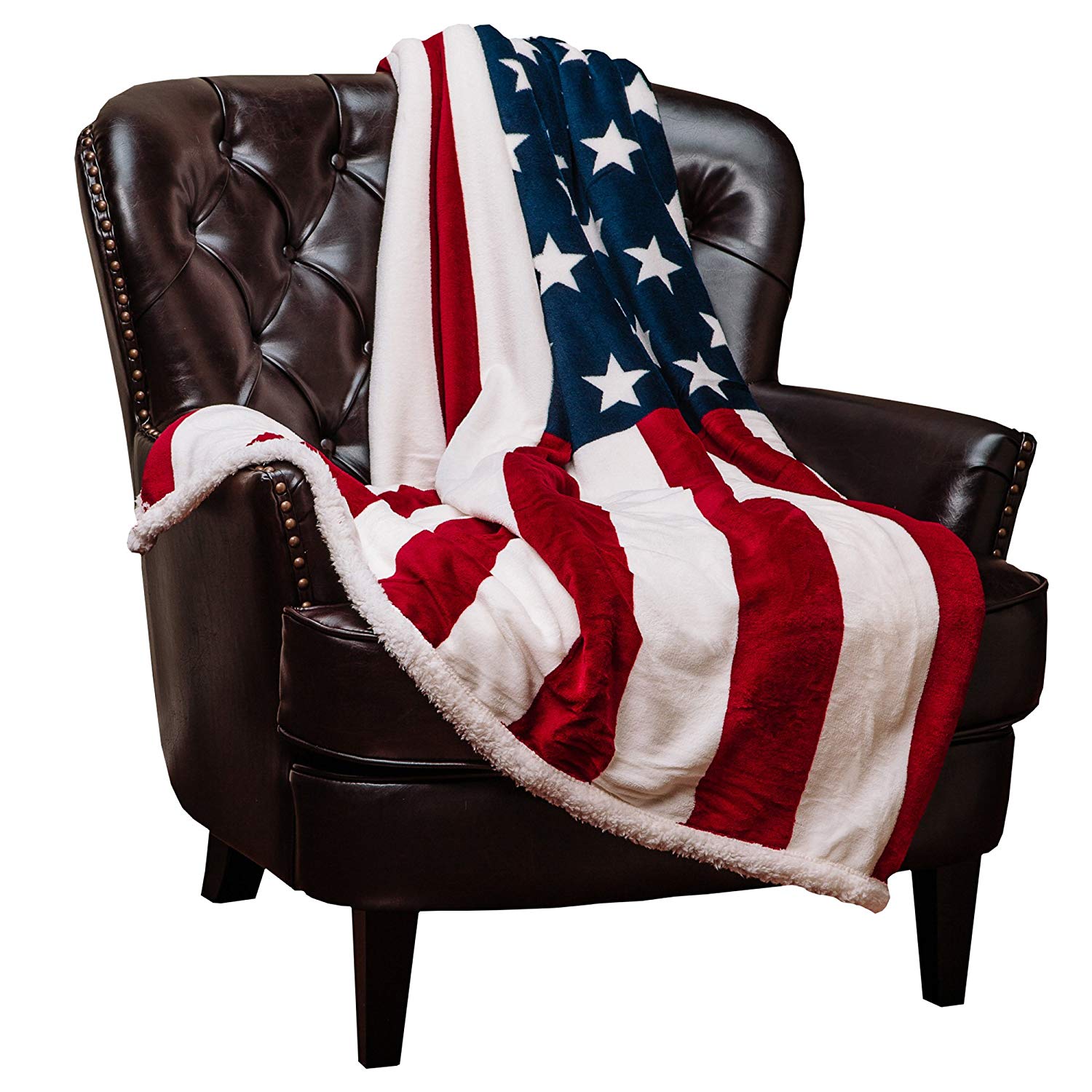  Patriotic US Flag Print Fleece Sherpa Throw Blanket 