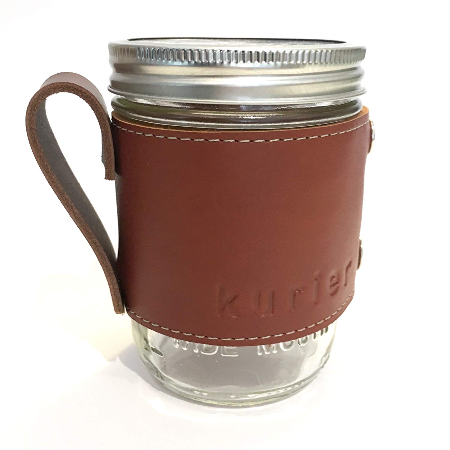 Removable leather canning jar holder.