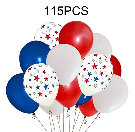 Patriotic Decorations Star Latex Balloons - Red Blue White