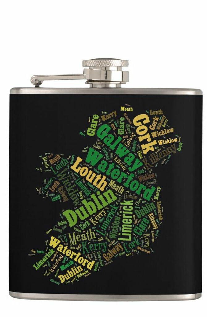 Ireland Map Word Art Flask