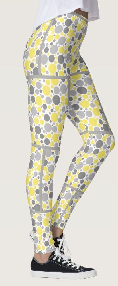 Modern Grey and Yellow Bubbles Leggings | Zazzle